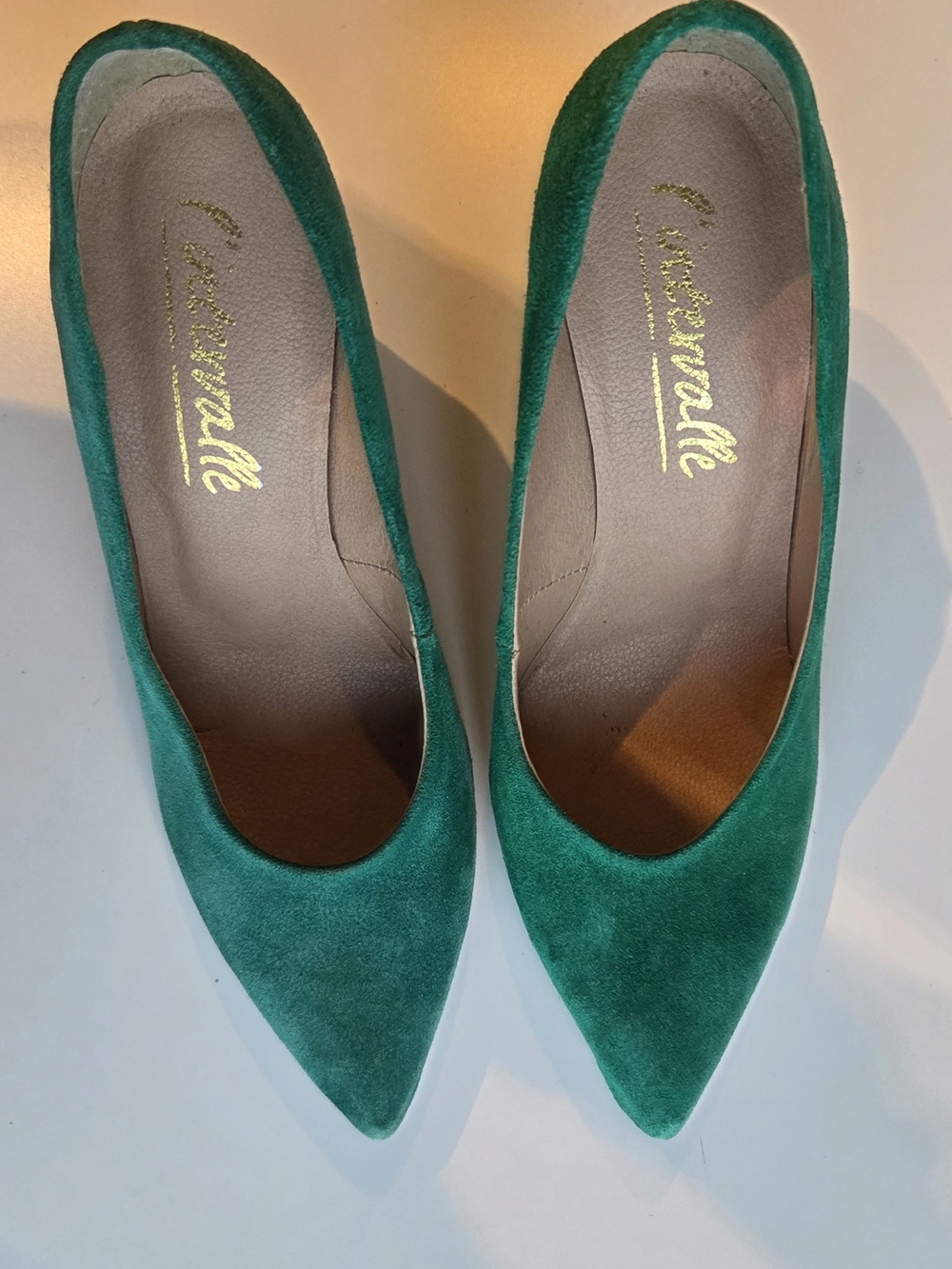 L'INTERVALLE Emerald Green Suede Pointed Toe Pumps